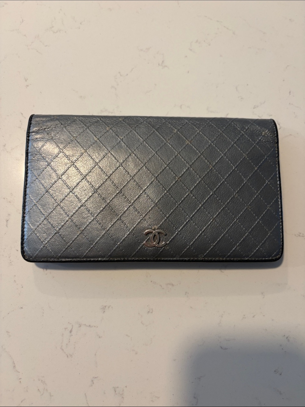 CHANEL Quilted CC Wallet - Slate Blue with Silver Hardware